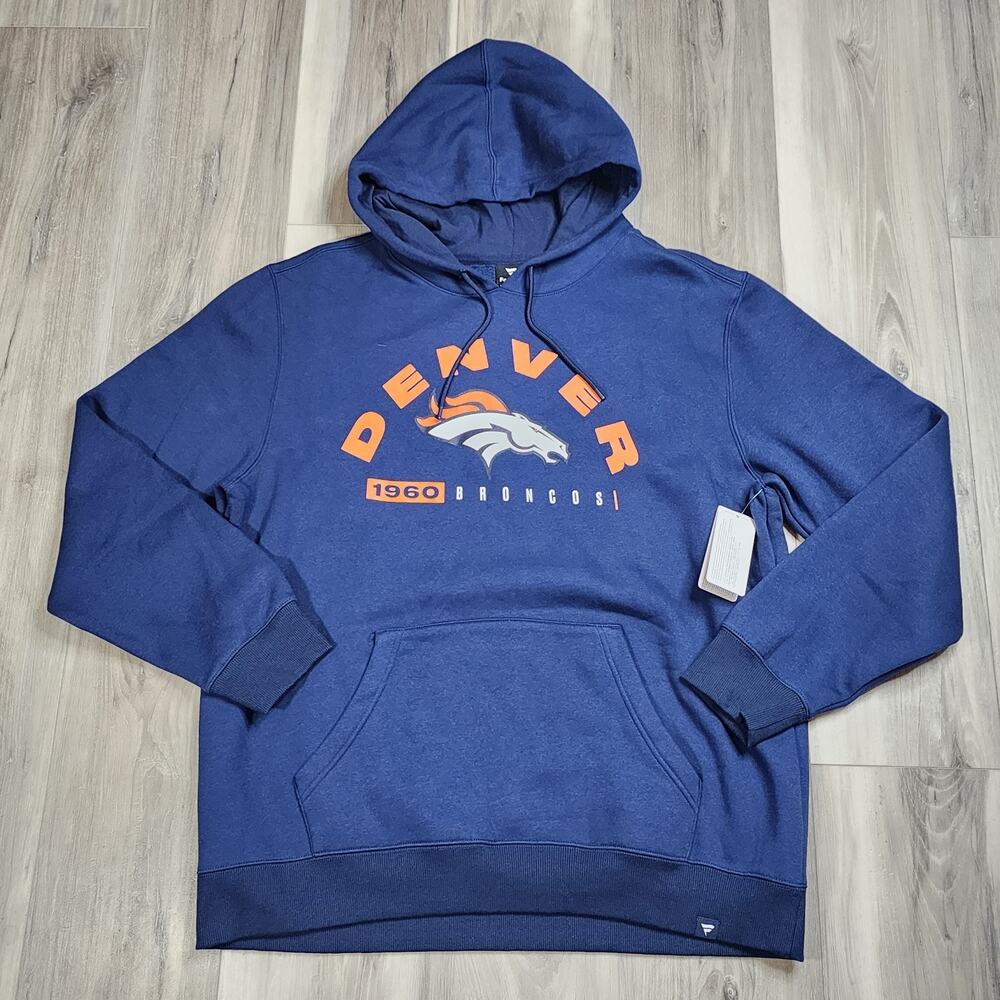 Denver Broncos Hoodie Men's Large Navy Fanatics Pullover New